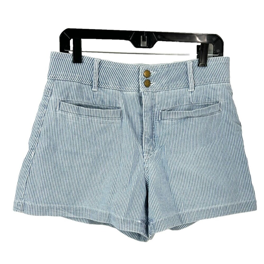 Draper James Women Blue White Sz 8 Welt Pocket High Rise Railroad Stripe Shorts - Picture 3 of 11